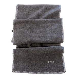 DKNY soft gray cotton blend winter scarf w/ blue trim